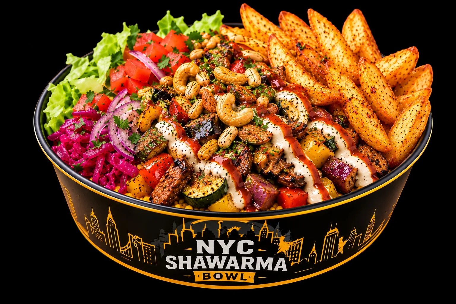 Vegan Bowl mit Steakhouse-Pommes